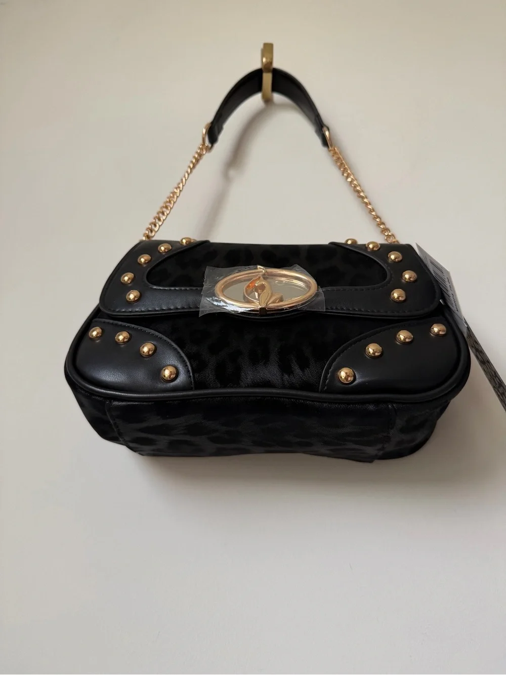 Viral baby phat Black leopard gold Studded Shoulder Bag